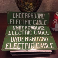 3 Porcelain Underground Electric Cable Signs