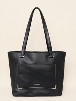 Nine West Black Faux Leather Tote Bag Large Shoulder Purse Work Office Bag