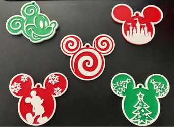 Set of 5 Mickey Christmas Ornaments – Red & Green