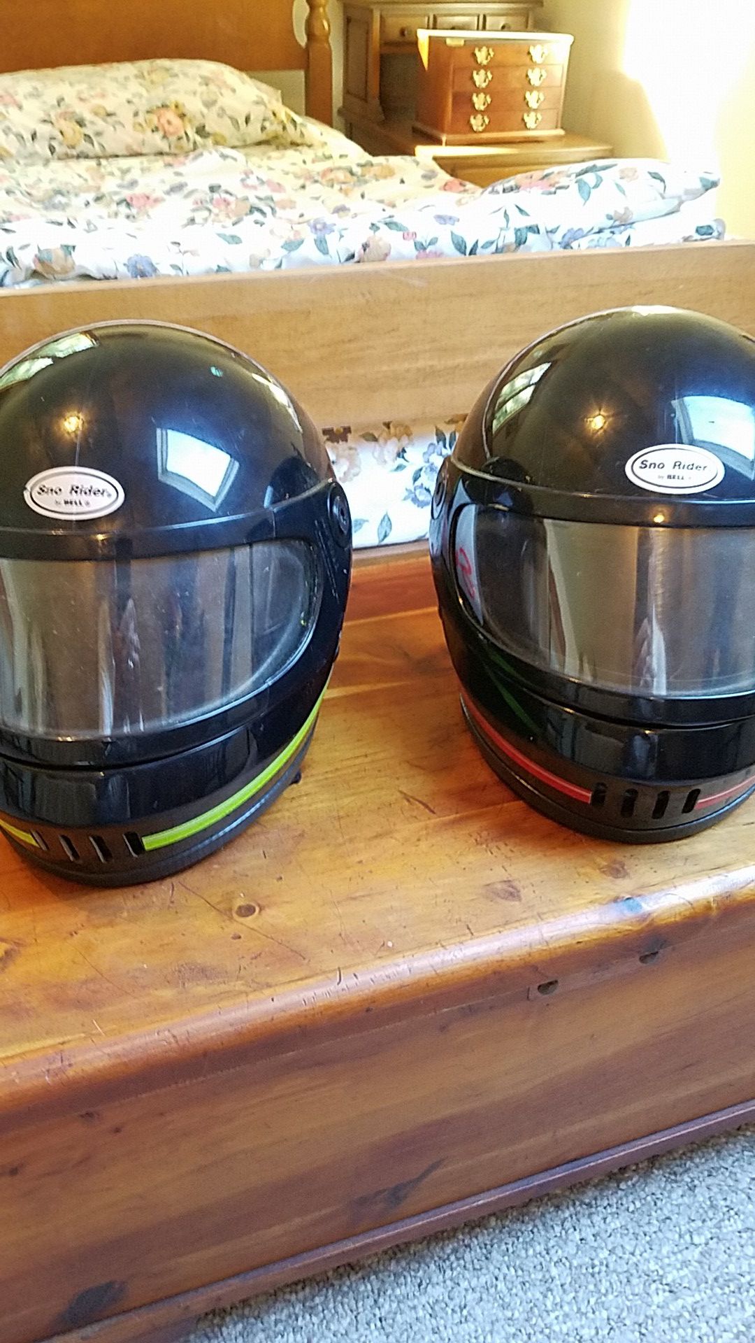 2 Bell Sno Rider helmets with facemasks