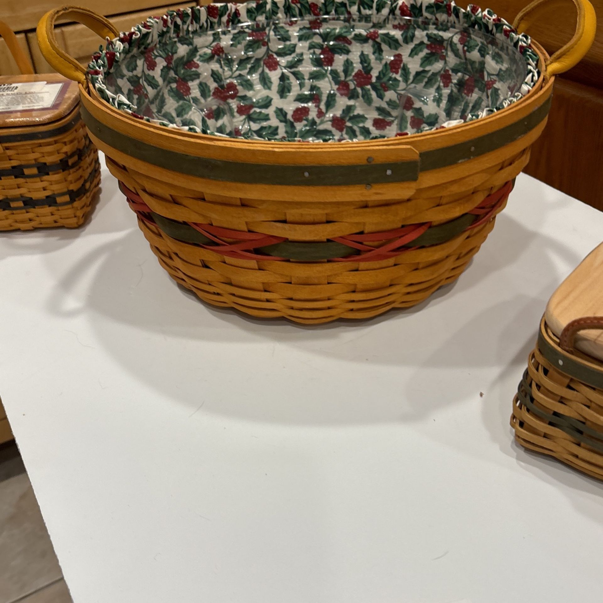 Vintage Longaberger Christmas Edition Popcorn Basket With Proctor and Liner