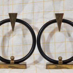 Vintage Modern Art Deco Black Ring and Brass Candle Holders / Candlesticks