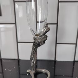 Unique Pewter Metal Champagne Flute 10 Inches Tall With Lion/Wolf Wrapping Tail