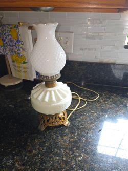 Vintage Hobnail milk glass hurricane/parlor lamp