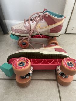 Custom Strawberry Milk Nike Dunks Rollerskates