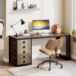 55" Computer Desk, Wood Office Desk with Reversible Drawer 