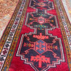 Red Tribal Moroccan 43”x115 Red Rug Vintage 