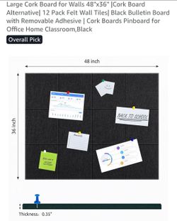 Black Cork Bulletin Board Tiles 48x36