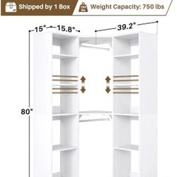 😀 Corner Closet System With 12 Shelves, 40" Large Organizer With 2 Hanging Rods, Versatile 6-Tier Walk-in Closet for Corner Space, White