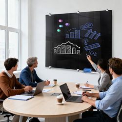 ZHIDIAN 72" x 43" Glass Dry Erase Board Black Large 2-in-1 Spliced Magnetic Frameless Whiteboard for Wall, Anti-Ghosting Tempered Glass Bulletin Chalk