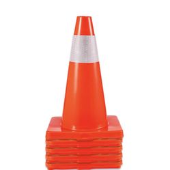 Set of 4 Traffic Safety Cones – 18” PVC with Reflective Collar