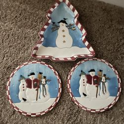 Snowman Tree Dish, Two Trivets & Small Candy/Cookie  Dish