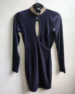 Privy Private privilege long sleeve velvet dress With Embellished Collar Size S