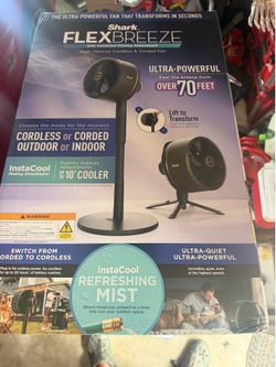 Shark mist fan black  37 inches or turns to 14. Inches
