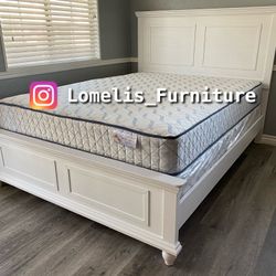 Queen White Alina Transitional Bed w. Ortho Mattress Included 