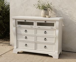 Klaussner White 8 Drawer Dresser with Glass Display Storage
