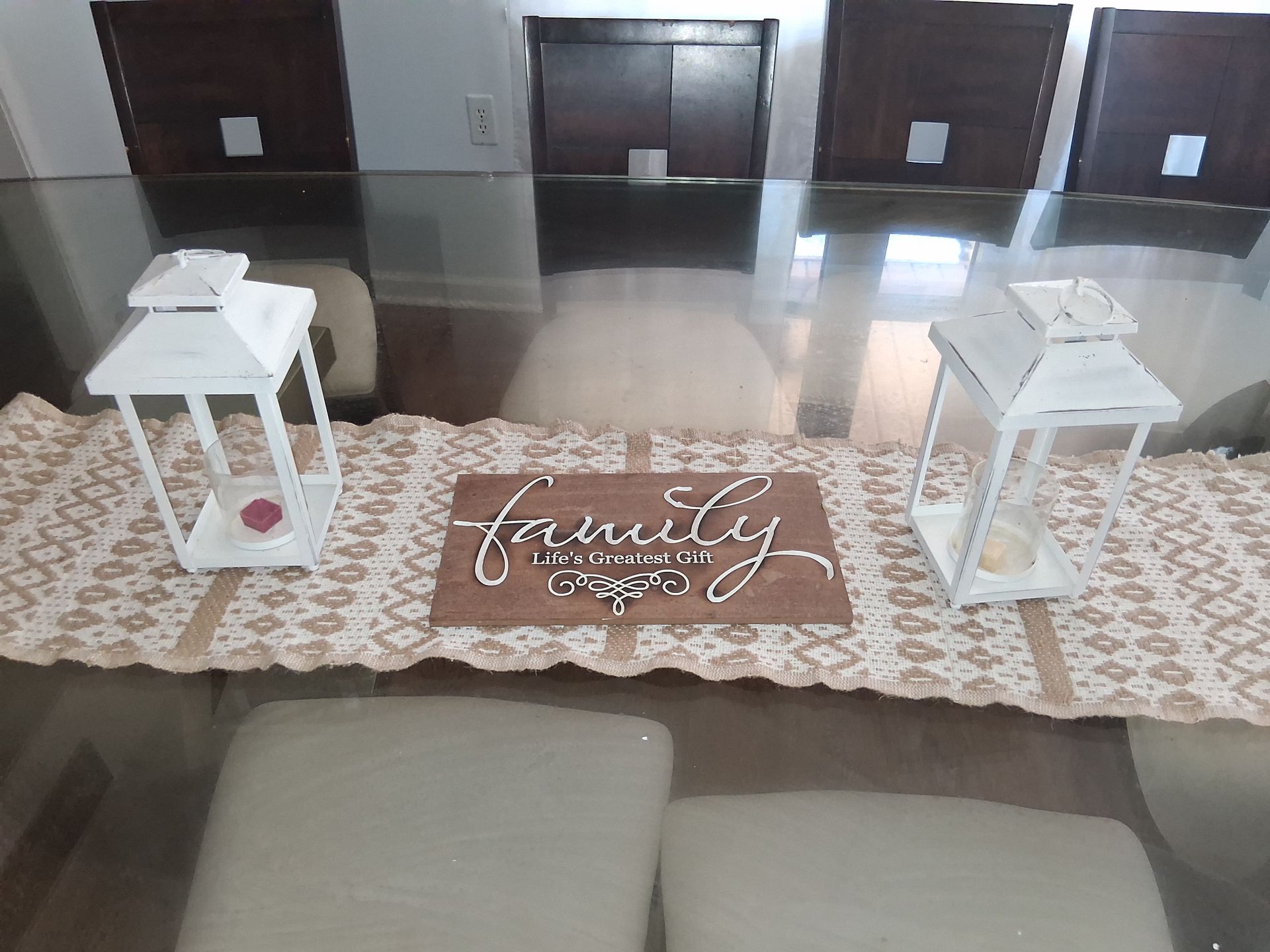 Glass table with 10 chairs