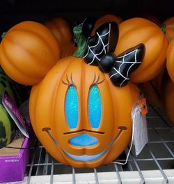 Disney Minnie Mouse Light-Up Halloween Pumpkin Spiderweb Bow Eyes Color Changing