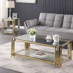 Glass Coffee Table With Gold Stainless Steel Frame