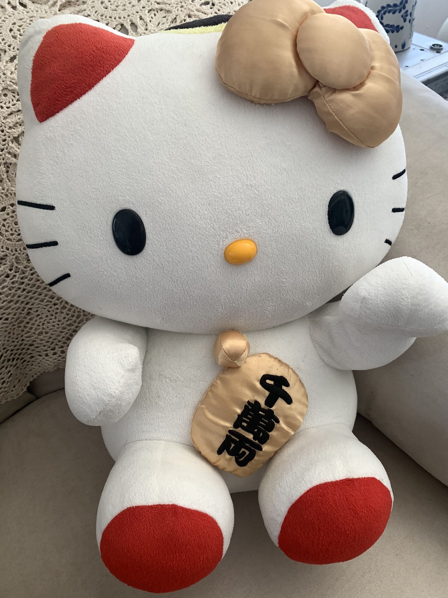 Hello Kitty Lucky Cat Plush Stuffed Toy With Pillow.