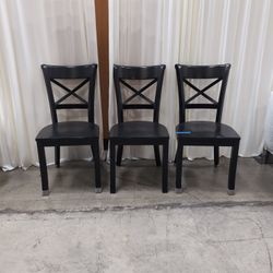 Set of Three Crate & Barrel Black Wood X-Back Dining Chair