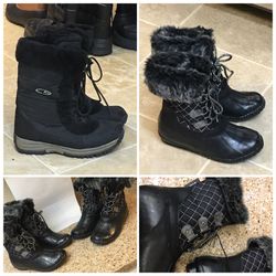Women and girl black snow boots