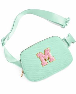 Mint Green Personalized Crossbody Belt Bag | Letter M