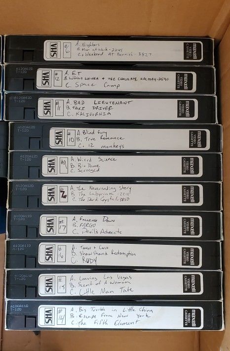 Lot - 10 Pre-Recorded Maxell T-120 VHS Tapes Sold As Used Blank - 30 Movies