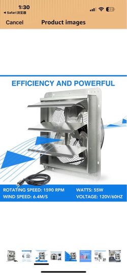 New in box KEN BROWN 14 Inch Shutter Exhaust Fan, Gable Vent Fan, Wall Mount Ventilation, High Speed 1950 CFM, Automatic Aluminum Blades, for Garages,