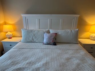 White King size bed with two nightstands
