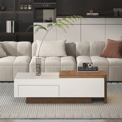 White & Walnut Extendable Rectangle Coffee Table