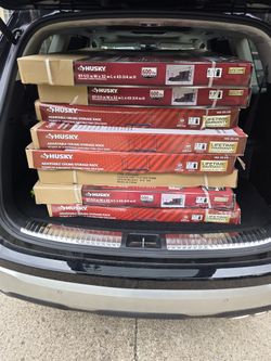 Husky Adjustable Height Metal Heavy-Duty Overhead Garage Storage Rack in Black