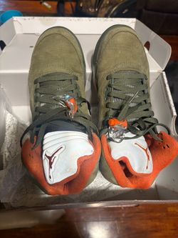 Air Jordan 5 Olive Green Orange Sneakers
