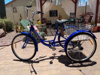OUTROAD Adult 3-Wheel Cruiser Tricycle Bicycle w/ Large Rear Basket – Blue – Excellent Condition