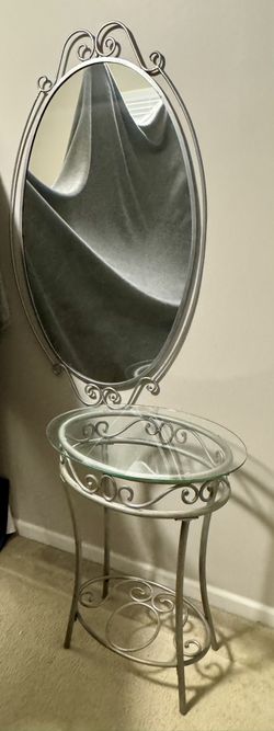Silver Mirror And Side Table