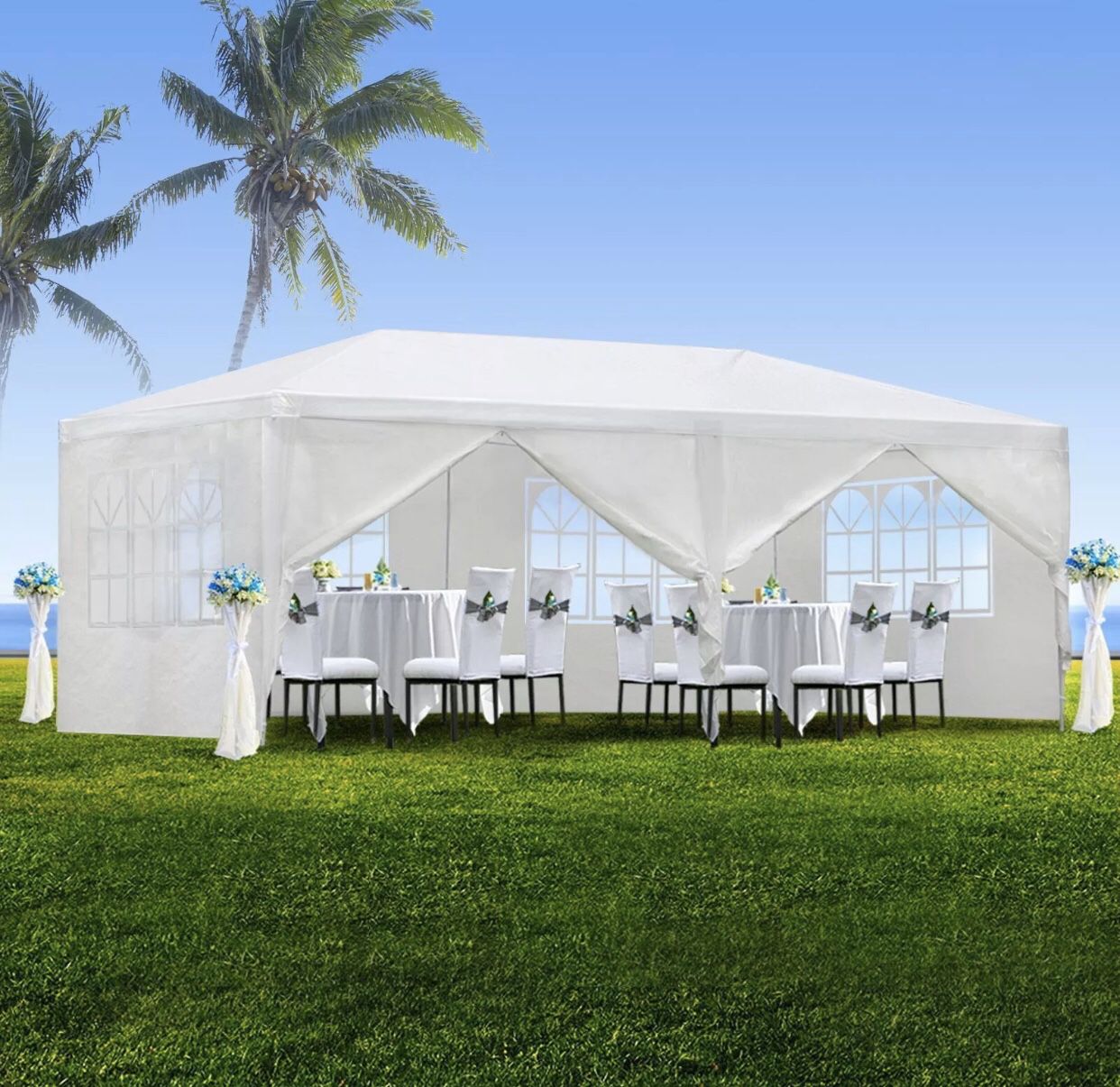 10'x20' Canopy Party BBQ Outdoor Canopy Party Waterproof Wedding Tent White Gazebo Pavilion W/6 Side Walls