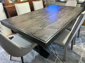 Large Farmhouse Dining Table with Pier 1 Chairs Set