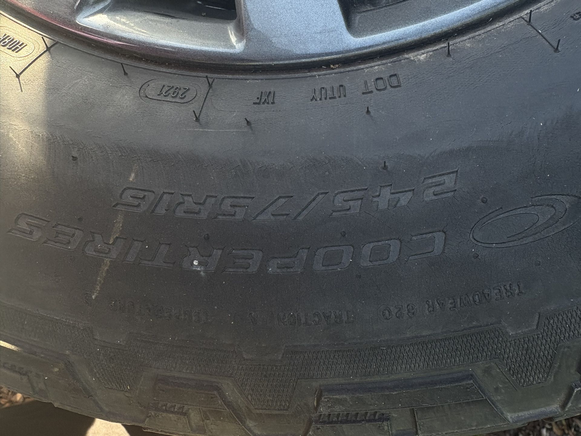 Set of 4 Cooper 245/75R16 Tires Mounted on 16” Wheels