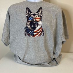 German Shepherd, American Flag Design T-Shirt, New, Gilden, 50-50, Size 2X,(item 368)