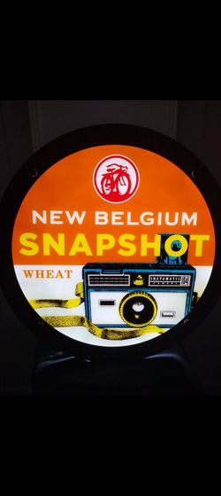 NEW BELGIUM SNAPSHOT LED SIGN. ( ALSO PLENTY OF NEON SIGNS / LIGHTS AVAILABLE FOR SALE ) DODGERS & ANGELS BOBBLEHEADS AVAILABLE. TAP HANDLES