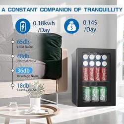 K534 $50  Erivess 0.9 Cubic Feet Mini Fridge, 24 Can Freestanding Beverage Refrigerator with Acrylic Front Door for Soda Beer, Under Counter Small Ref