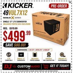 Kicker Custom VUL7X12 Solo X Series 12" L7X Subwoofer Ported Enclosure 49VUL7X12 🚨 Payment Options Available 🚨 No Credit Needed 🚨 
