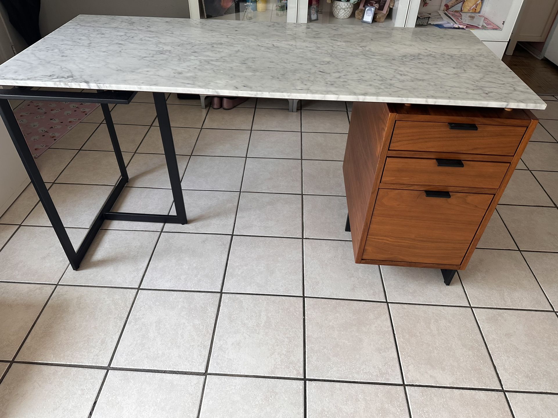 CB2 Mid Century Modern Top Marble Desk.