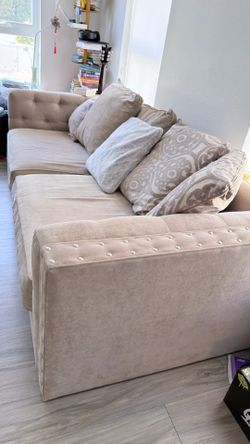 Beige nailhead loveseat Sofa Decorative pillows included