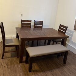 Dining Table Set - Bench - 4 Chairs - Solid Wood