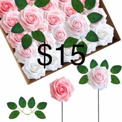 Florist Artificial Flowers, Gradient Pink Fake Roses - 25 Stemmed Realistic Flowers, DIY Wedding Bouquets, Cake Topper, Office, Party and Home Decorat