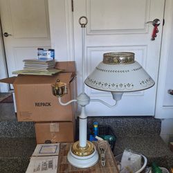 Mid-Century Metal Toleware and Brass Student Lamp
