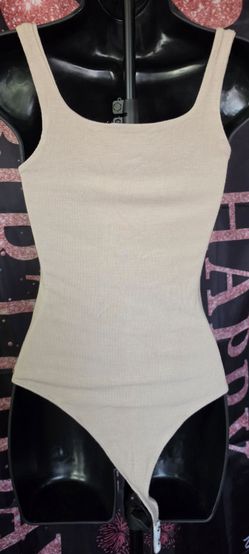 Cream Ribbed Sleeveless Bodysuit