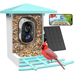 Smart Bird Feeder with Camera, AI Identify 16,000+ Birds, 5W Solar, 170° View, Motion Detection