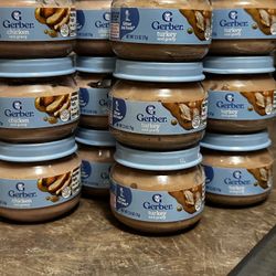 GERBER SITTER 2nd FOODS 2.5 oz BABY FOOD in TURKEY AND GRAVY and CHICKEN AND GRAVY